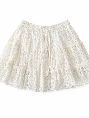Zara Ivory Eyelet Lace Tiered Mini Skirt Size Small